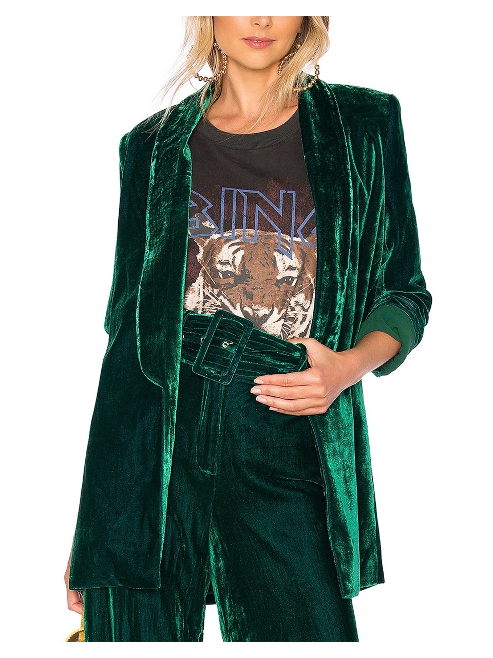 House Of Harlow 1960 Velvet Emerald Chloe Boyfriend Blazer Size S